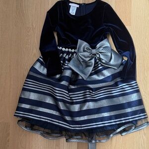 Bonnie Jean Navy and Silver Formal Dress